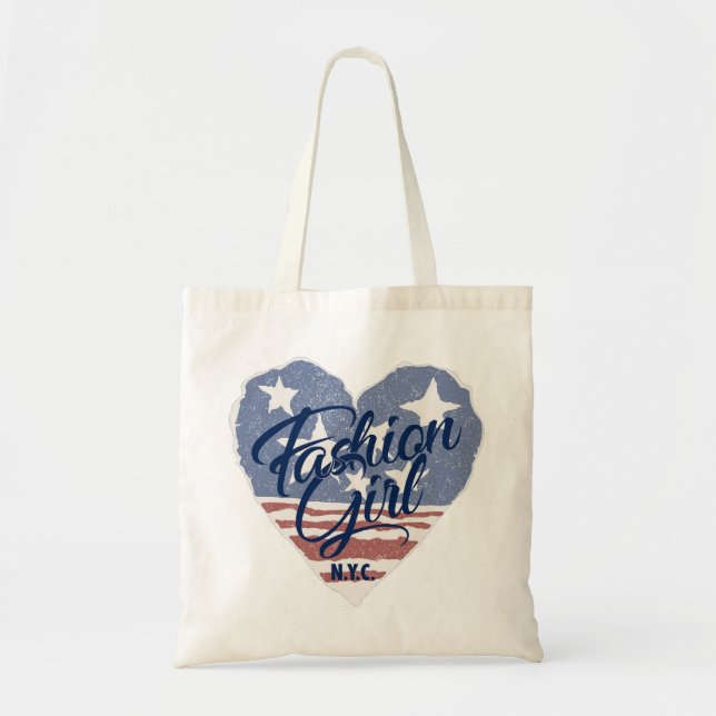 Tote Bag USA Fashion girl, usa coeur flag nyc (Devant)