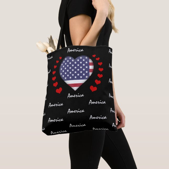 Tote Bag USA Flag & Heart United States Flag mode/sport (De près)