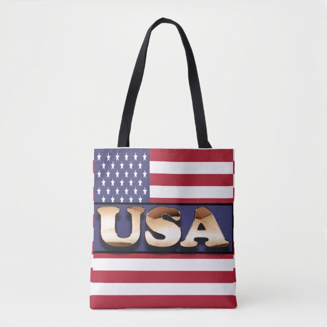 Tote Bag USA Text drapeau américain (Devant)