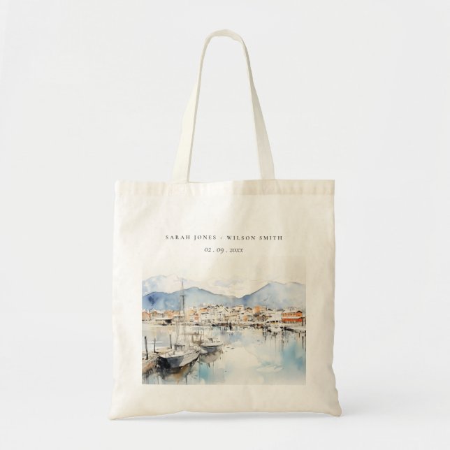 Tote Bag Ushuaia, Argentina Watercolor Landscape Wedding (Devant)