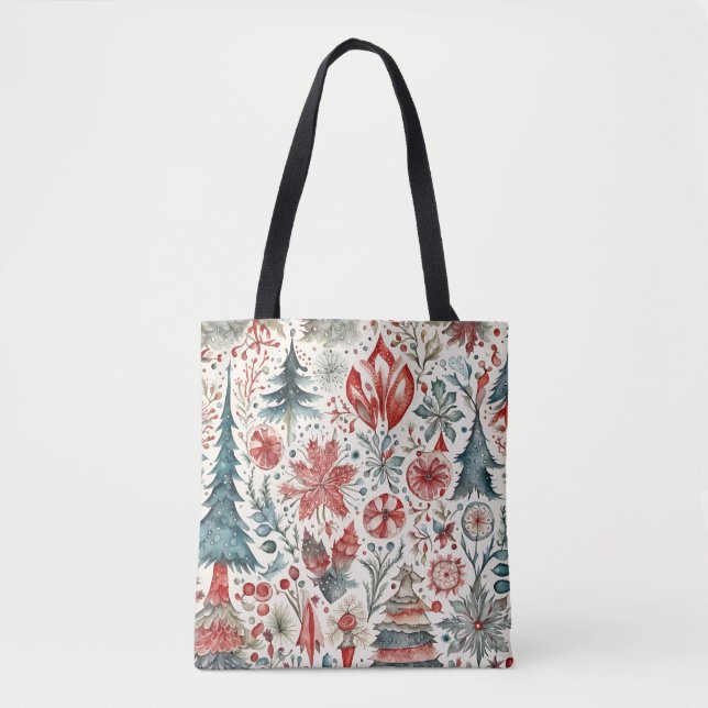 Tote Bag Vacances Arbres, Vacances d'hiver design fantaisis (Devant)