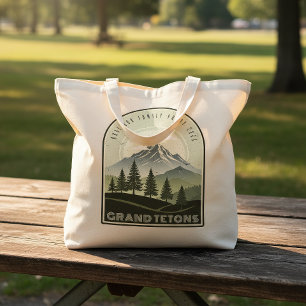 Tote Bag Vacances de Famille à la Montagne Rétro Vert ID113