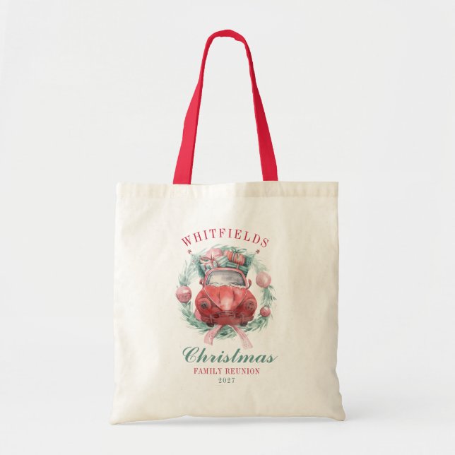 Tote Bag Vacances de Noël de la famille Werath Rouge Voitur (Devant)