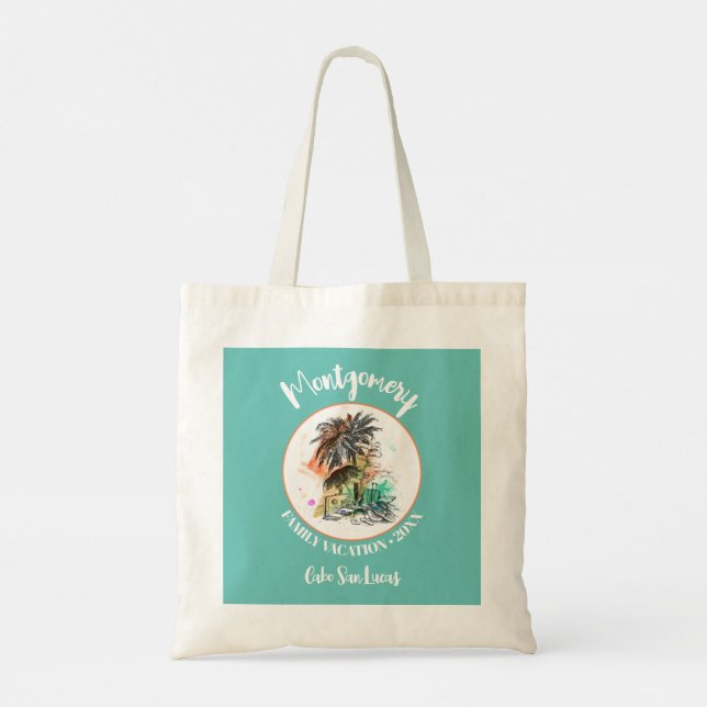Tote Bag Vacances d'été en famille Turquoise (Dos)