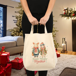 Tote Bag Vacances d'hiver Bunnies de Noël Nom personnalisé