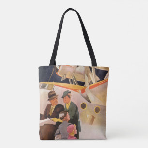 Tote Bag Vacances en famille vintage en hydravion à hélices