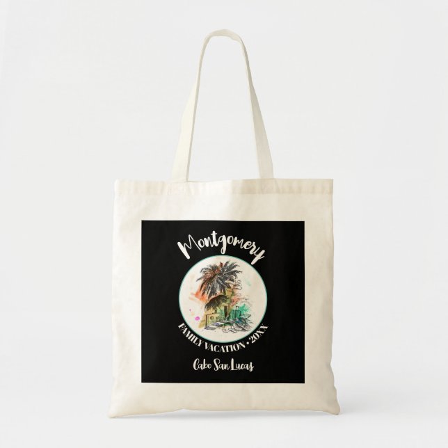 Tote Bag Vacances été famille Noir (Devant)