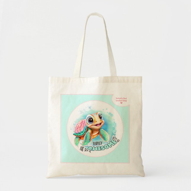 Tote Bag Vacances été Tortue mignonne Fille personnalisée (Devant)