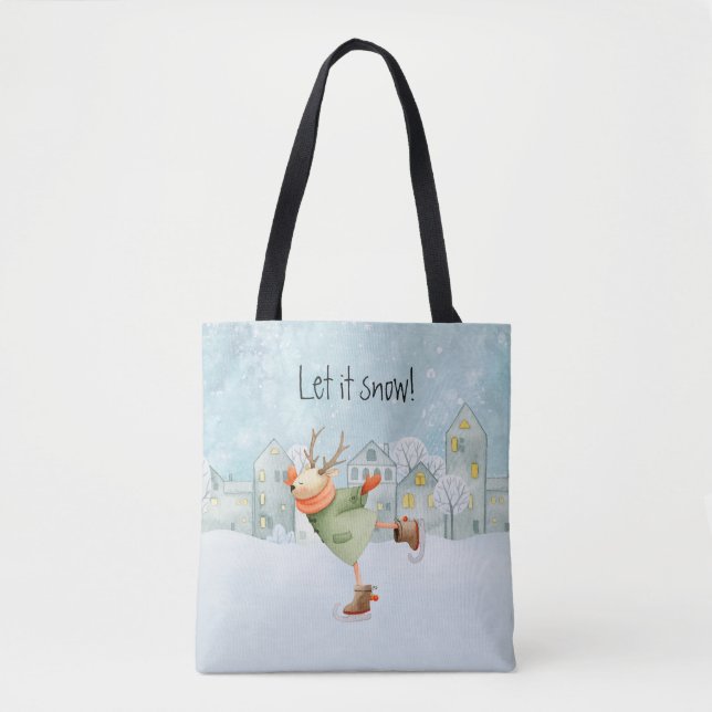 Tote Bag Vacances hivernales de Cerfs de Patinage Whimsical (Devant)