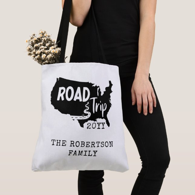Tote Bag Vacances personnalisées | Family Road Trip USA Car (De près)