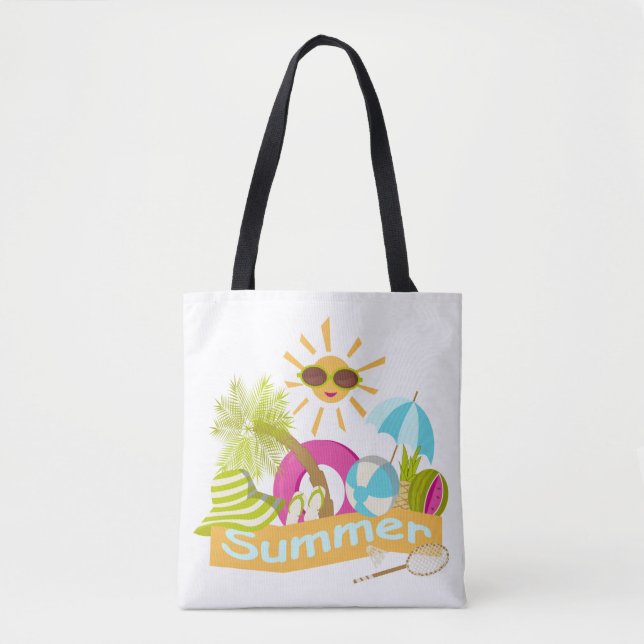 Tote Bag Vacances plage d'été soleil souriant en lunettes d (Devant)
