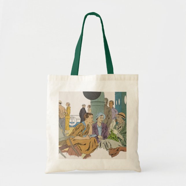 Tote Bag Vacances Rétro, Passagers de Paquebot sur le Pont (Devant)
