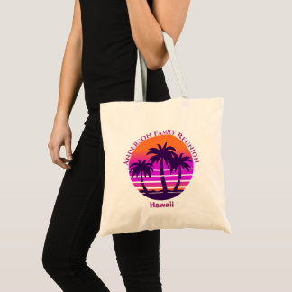 Tote Bag Vacances sur la plage au palmier tropical rose