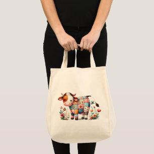 Tote Bag Vache à écorce lunaire aux accents floraux