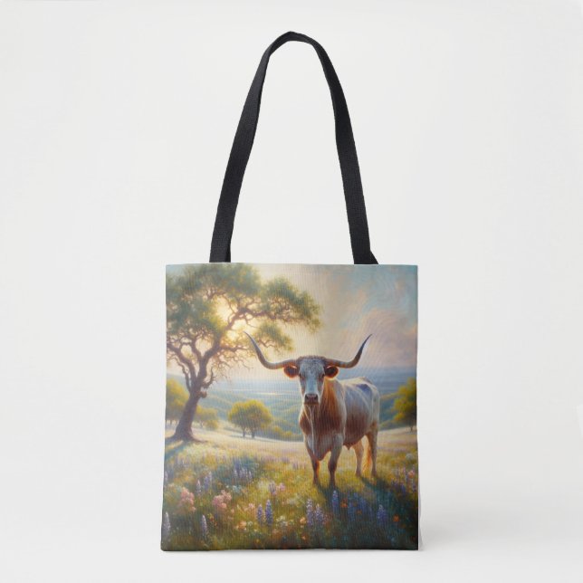 Tote Bag Vache à landes du printemps du Texas (Devant)