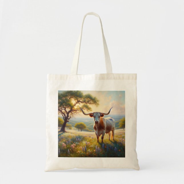 Tote Bag Vache à landes du printemps du Texas (Devant)