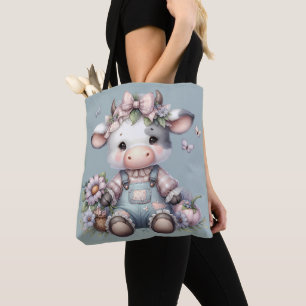 Tote Bag Vache Bébé mignonne Pastel dans les salons avec fl