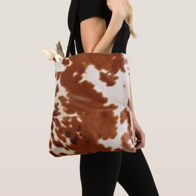 Tote Bag Vache blanche Brown (De près)