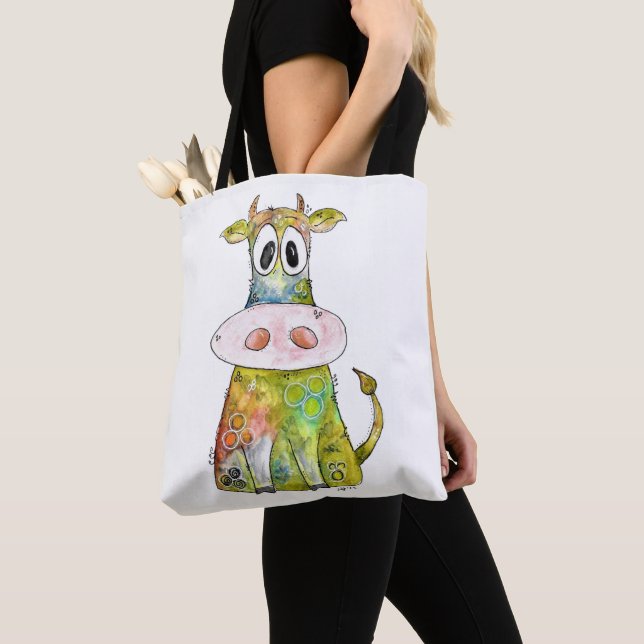 Tote Bag Vache blanche couleur blanc mignon (De près)