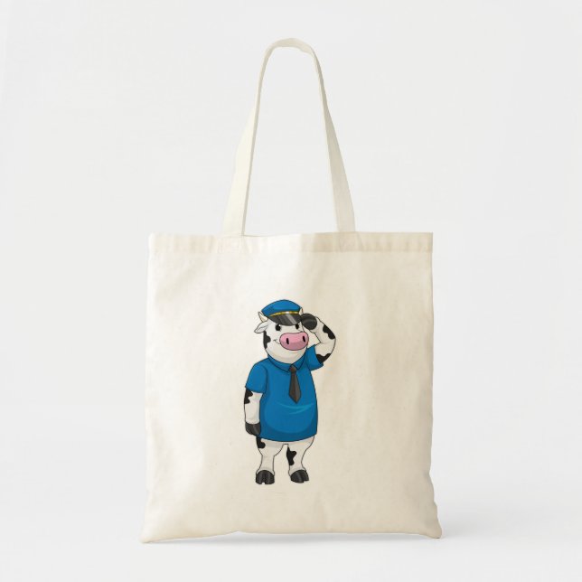 Tote Bag Vache comme agent de police avec casquette de poli (Devant)