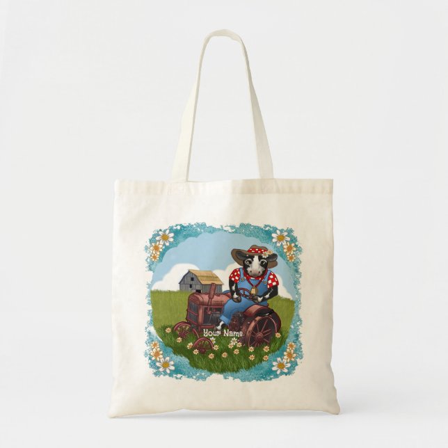 Tote Bag Vache conduisant un tracteur (Devant)