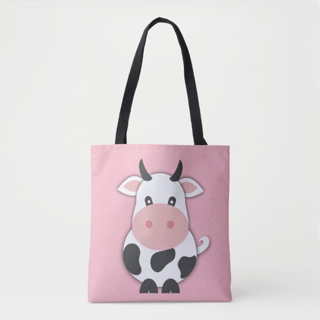 Tote Bag Vache de dessin avec cornes (Devant)