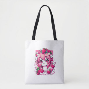 Tote Bag Vache de fraise Kawaii Anime Lait de fraise _1