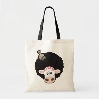 Tote Bag Vache drôle avec un Afro et peigne sur le rose