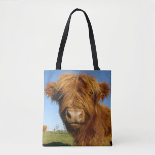 Tote Bag Vache écossaise à boulettes - Ciel bleu