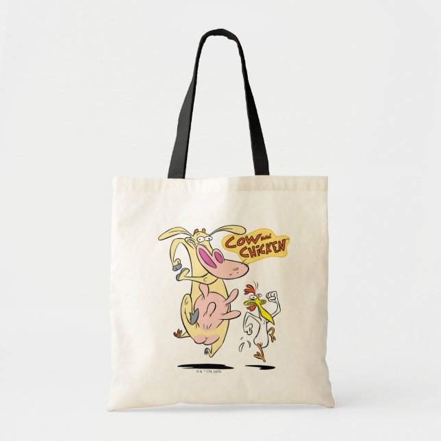 Tote Bag Vache et poulet à courir graphique (Devant)