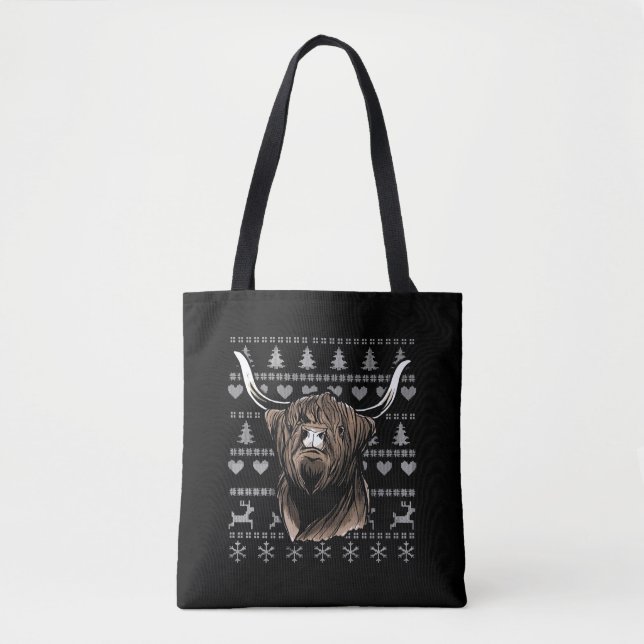 Tote Bag Vache hideux de Noël Highland (Devant)
