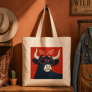 Tote Bag Vache Highland cool en bandana à pois rétro