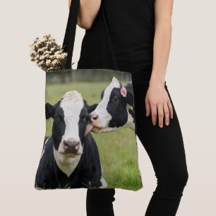 Tote Bag Vache Holstein embrasse dans la prairie de la ferm