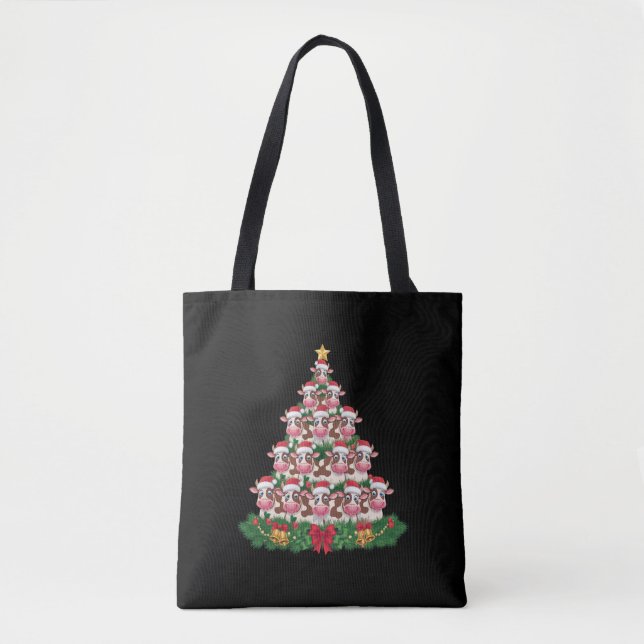 Tote Bag Vache Noël Arbre drôle Vache Lover Vache Noël (Devant)