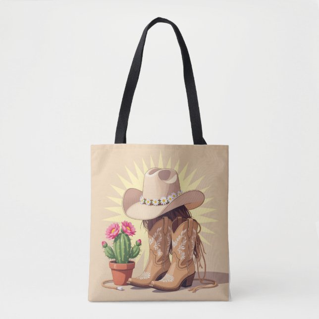 Tote Bag Vachette occidentale chic – Gen Z amusante et ludi (Devant)