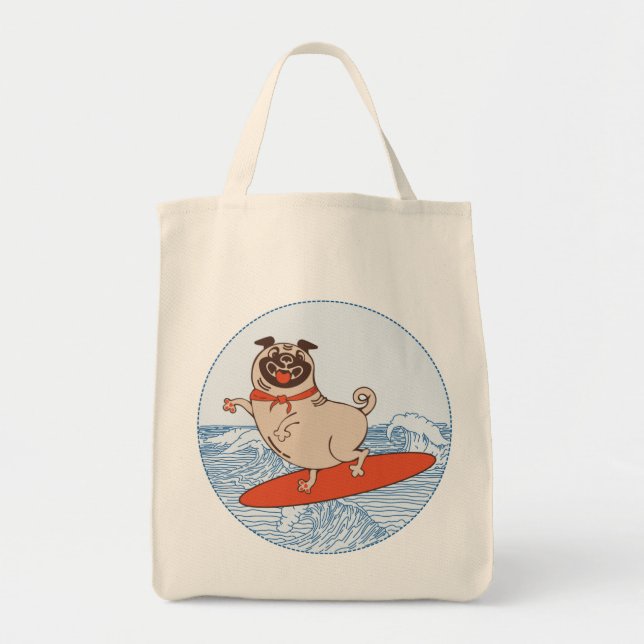 Tote Bag Vague à cheval heureux chien de carlin sur la plan (Devant)