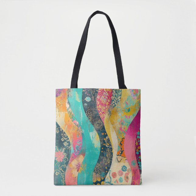 Tote Bag Vague à fleurs multicolores (Devant)