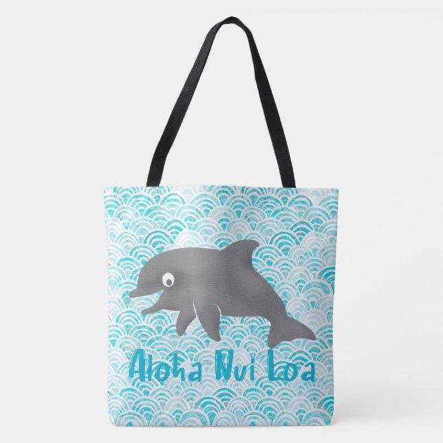Tote Bag Vague Dauphin D'Aquarelle De Keiki Et Réversible À (Devant)