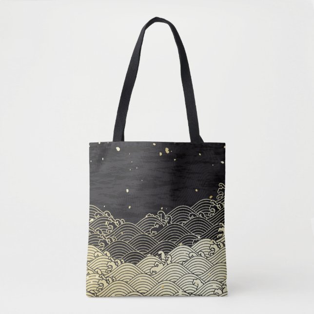 Tote Bag Vague dorée, texture papier. (Devant)