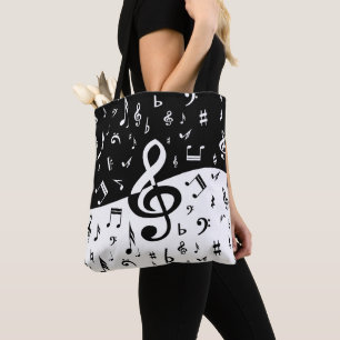 Tote Bag Vague élégante de clef triple noire et blanche