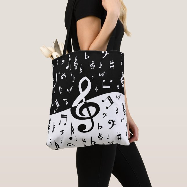 Tote Bag Vague élégante de clef triple noire et blanche (De près)