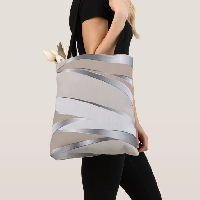 Tote Bag Vague métallisé beige et blanc (De près)