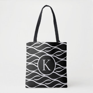 Tote Bag Vague noire et blanche avec Monogramme personnalis