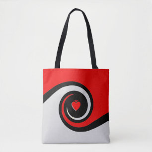 Tote Bag Vagues Abstraites rouges, noires et gris clair