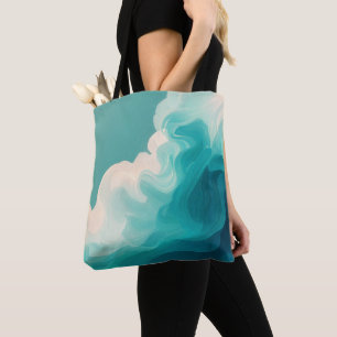 Tote Bag Vagues fluides sarcelle et blanc Abstrait