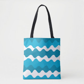 Tote Bag vagues horizontales bleues et blanches motif