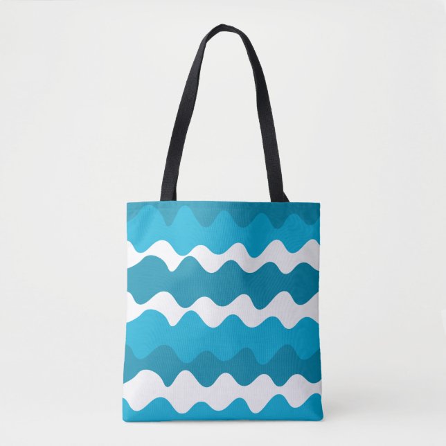 Tote Bag vagues horizontales bleues et blanches motif (Devant)