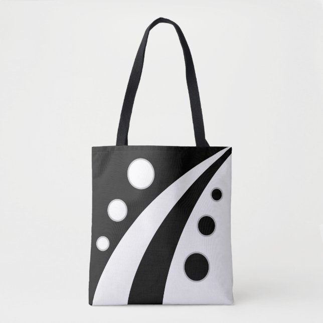Tote Bag Vagues noires et blanches abstraites avec cercles (Devant)