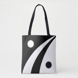 Tote Bag Vagues noires et blanches abstraites avec des cerc