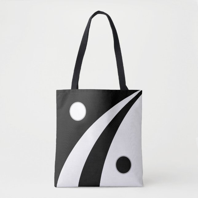 Tote Bag Vagues noires et blanches abstraites avec des cerc (Devant)